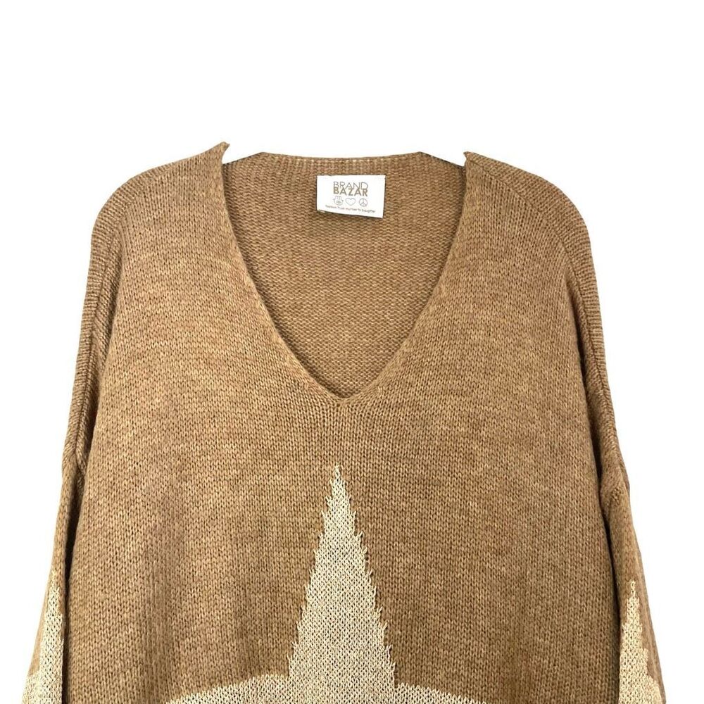 Brand Bazar wool blend metallic star boxy sweater Size 2 made in Italy lagenlook - Picture 3 of 8